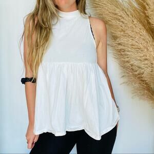 FP FREE PEOPLE White High Neck Open Back Babydoll Cupcake Tank Top Shirt S Tunic